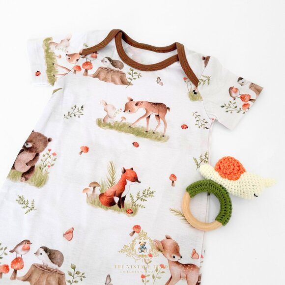 NWT Adorable Baby One-piece Sleep N' Play Rompers Woodland Animals Brown 6-9M - Picture 2 of 2